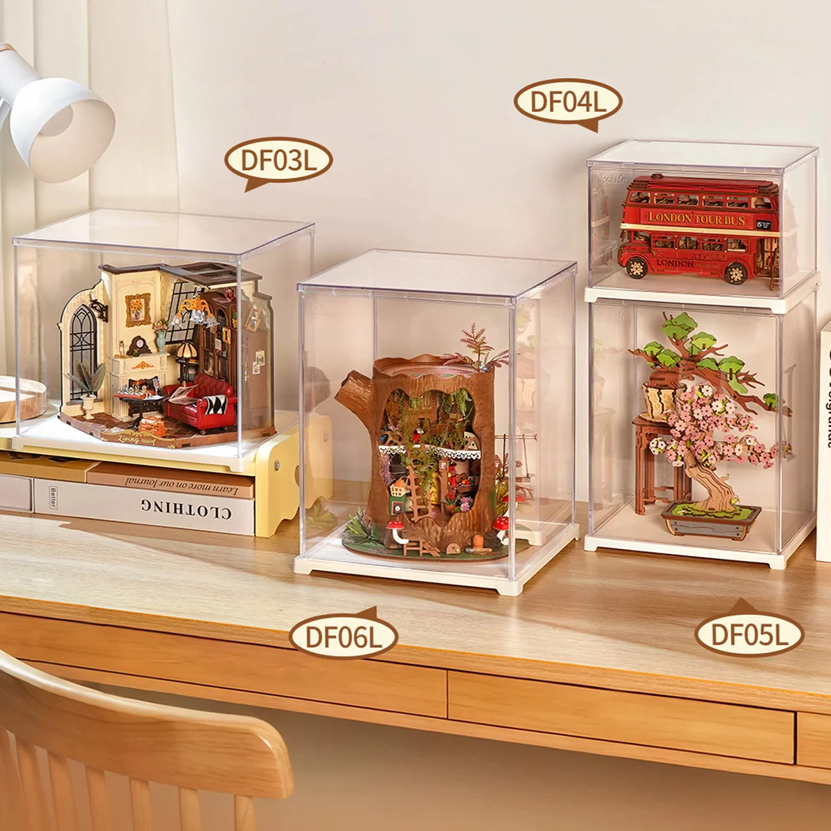 로보타임 롤라이프 클리어 디스플레이 케이스 초상화 크기 전면 도어 스택형 디자인 먼지 방지 미니어처 하우스용 쇼케이스