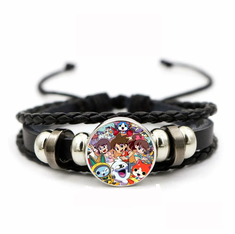 Braccialetto Regolabile Per Adolescenti Gioielli In Pelle Pu Intrecciato Braccialetto Time Gem Wristband Per Anime Yo-Kai Watch Braccialetto Intreccia