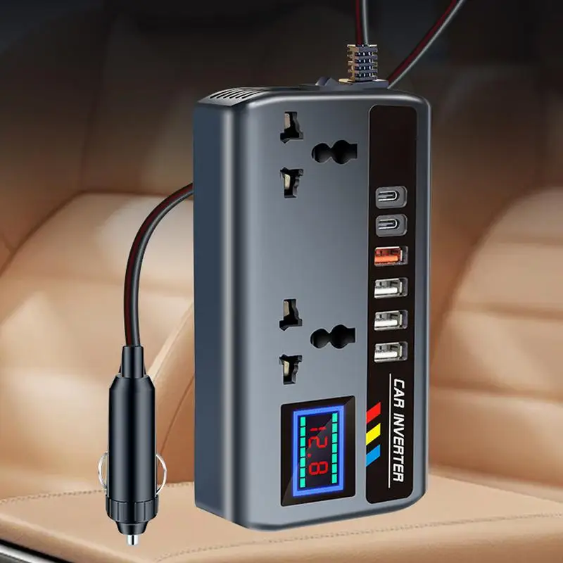 Car Inverter Outlet 12V/24V to 220V Car Converter for Plug Outlet Fast Charging Ports Portable Automotive Charger Inverter 3 USB