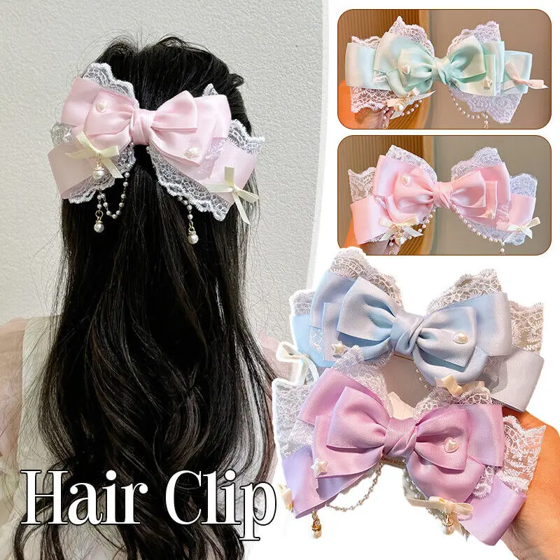 Lolita Bow Lace Hair Clip Headpiece Cosplay Headwear Women Hair Accessories Lolita Handmade Lace Pearl Band Headband Bow hair accessory hair clip hair headdress bridal headwear