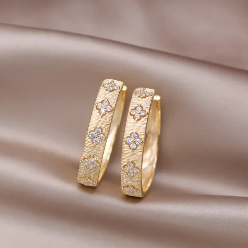 South Korea new design fashion jewelry 18K gold plated zircon flower big round earrings modern women's party accessories - Image 2