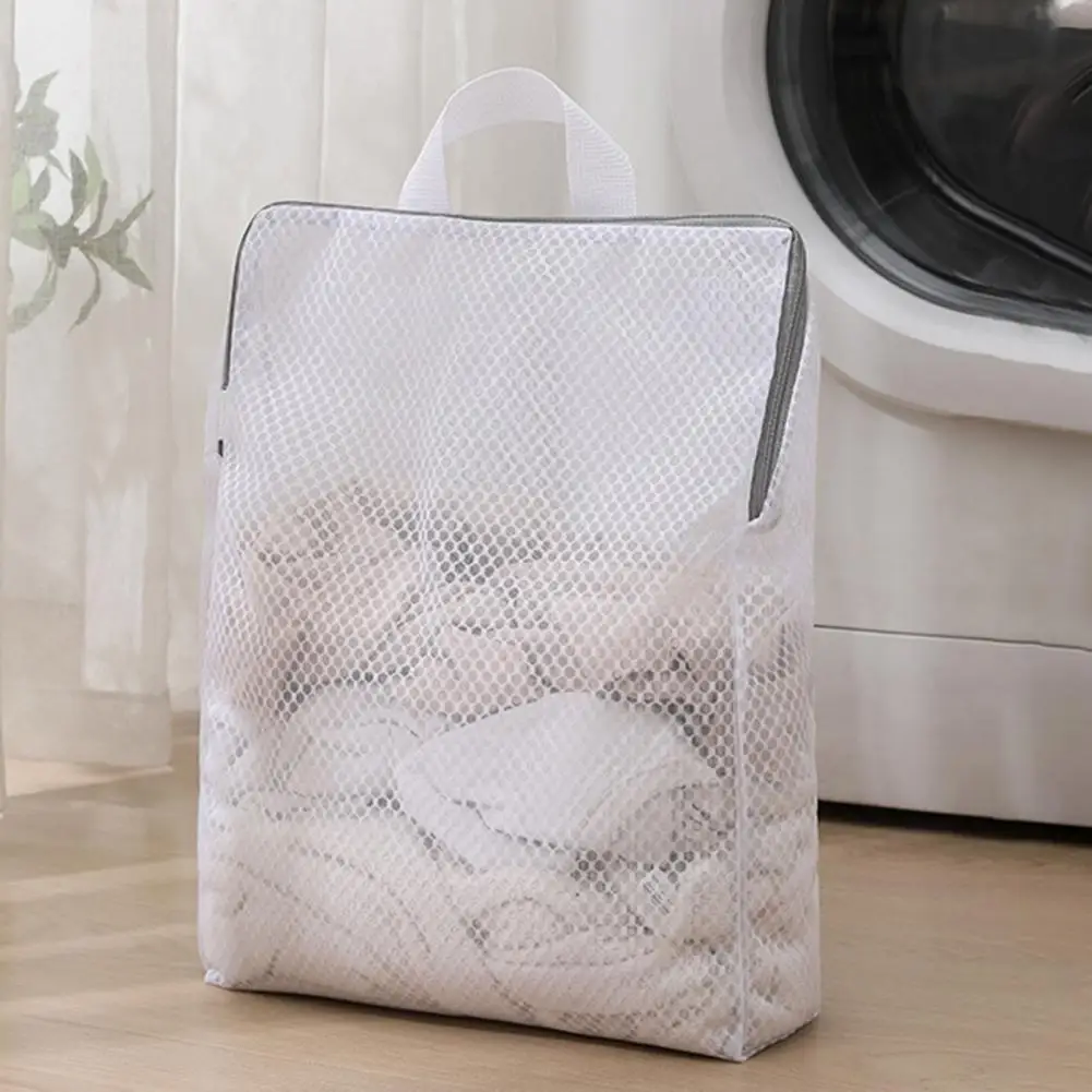 Mesh Washing Bag with Carrying Handle Large Capacity Foldable Zippered Underwear Clothes Mesh Laundry Bag Travel Garment Pouch 3