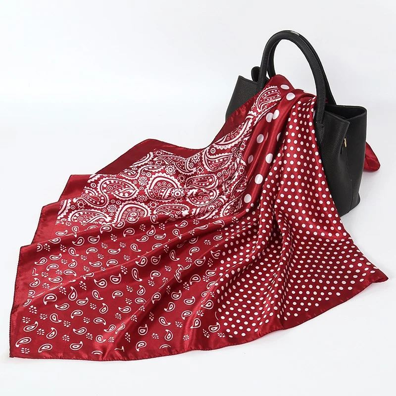90cm Luxusmarke 2026 Gepunkteter quadratischer Seidenschal für Damen, Hijab, Haarbänder, Halstuch, Satin-Schal, Stirnband – Detail 9