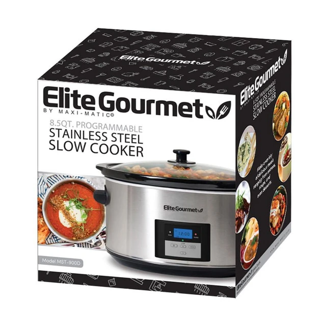 8.5 Qt. Deluxe Metallic Red Slow Cooker with Glass Lid – Shop Elite Gourmet  - Small Kitchen Appliances