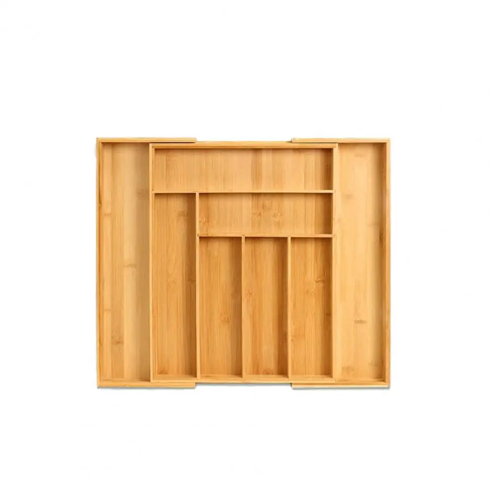 Stationery Drawer Organizer Adjustable Chopsticks Knife Fork Cutlery Drawer Organizer Elegant Bamboo Cutlery Tray for Neat 4