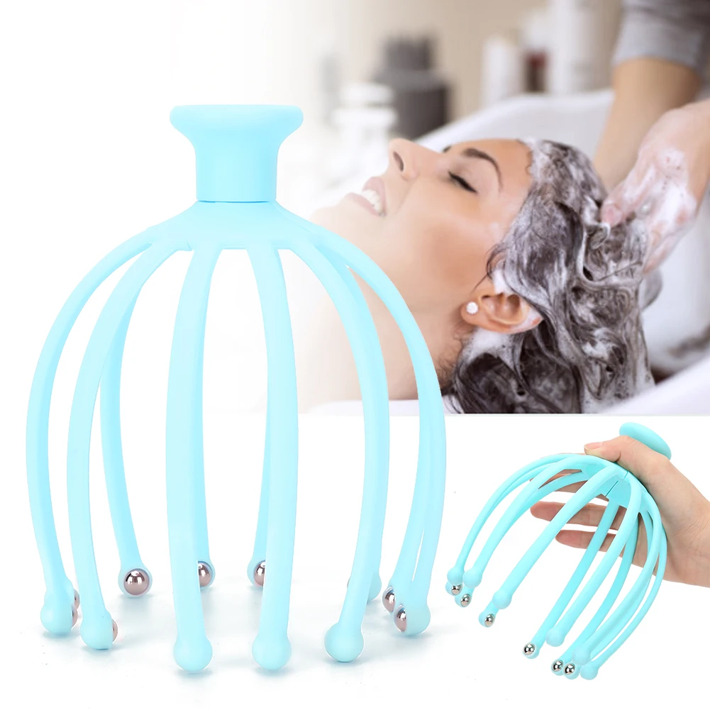 1Pcs Head claw Massager Octopus Head Hand Held Scalp Neck Equipment Stress Release Relax Massage Machine Soul Extractor (Blue )