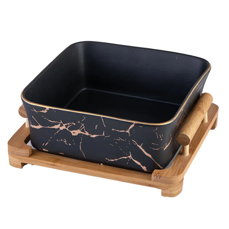 Household Square Fruit Salad Bowl Snack Fruit Plate Tableware Creative Ceramic Marbled Dessert Bowl Kitchen Restaurant Supplies