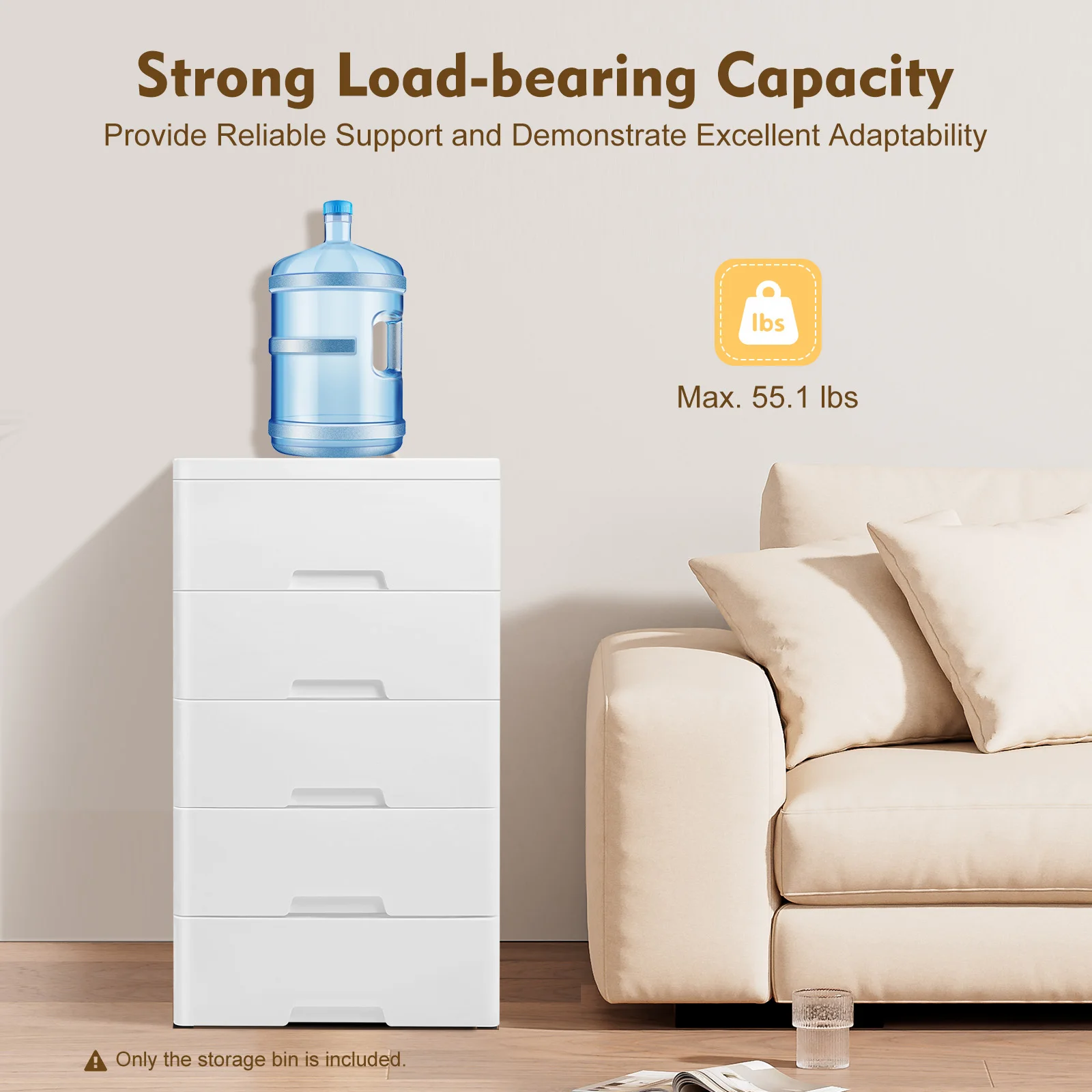 5-Drawer Rolling Storage Cabinet with Wheels Plastic Organizer with Locks 55lbs Capacity for Bedroom, Office, Bathroom