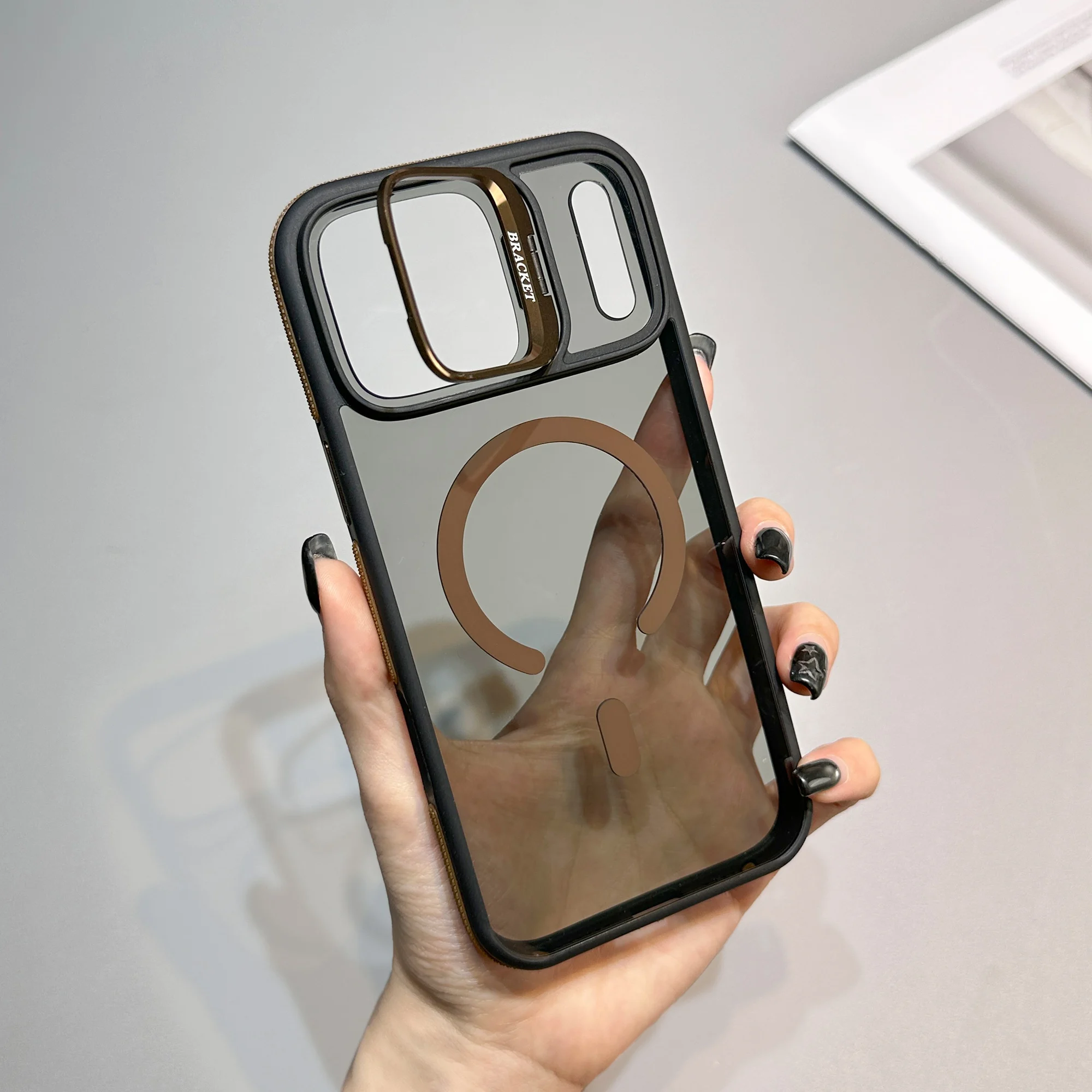 Luxury Matte Clear Kickstand Stand Magnetic Phone Case Cover
