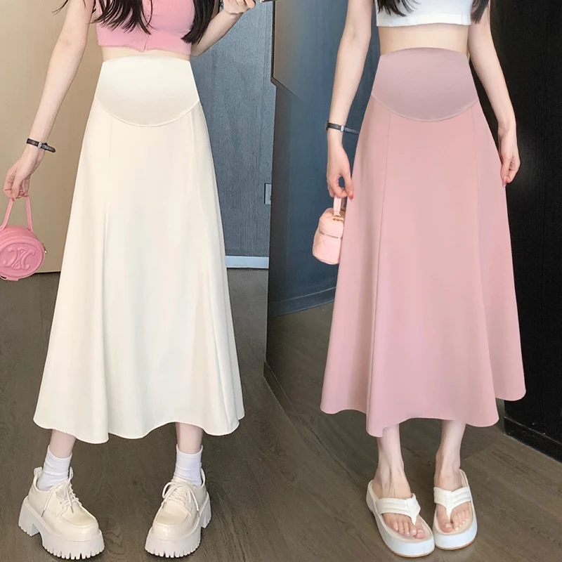 Summer Fashion A Line Drappy OL Maternity Skirts Elastic Waist Belly A Line Clothes for Pregnant Women Casual Pregnancy