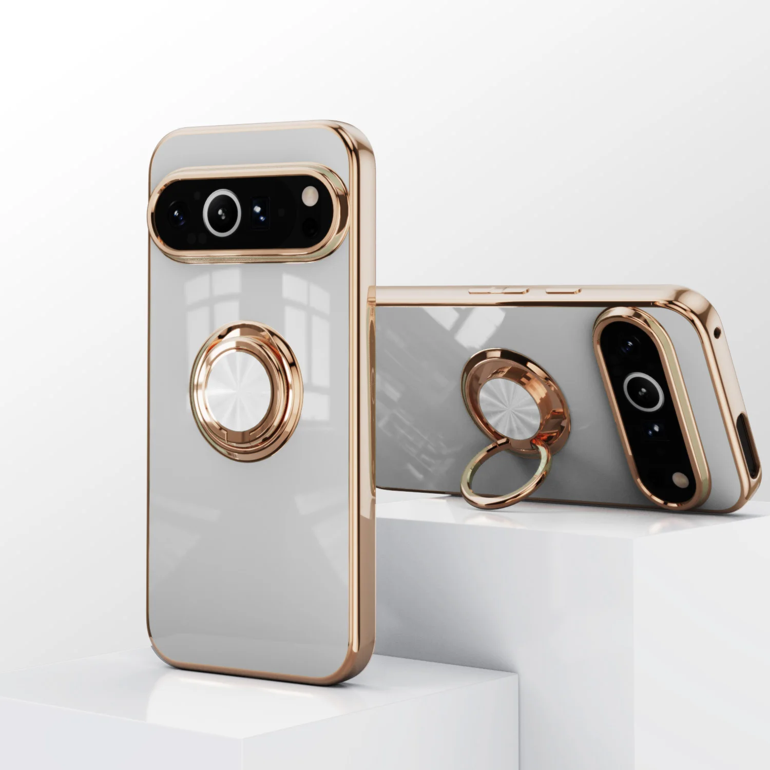 Luxury Flexible Shockproof Plating Ring Holder Phone Case with Stand Feature