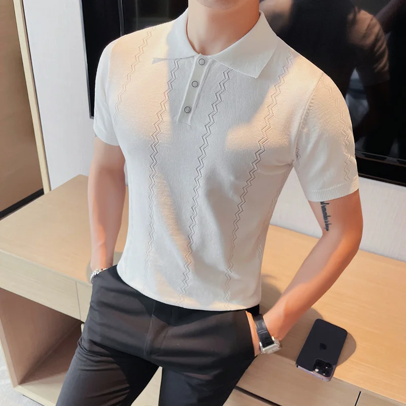 

Женская Роскошная Высококачественная трикотажная рубашка-поло, Мужская Летняя Повседневная рубашка-поло, корейская мода, футболка с коротким рукавом, топ 4XL