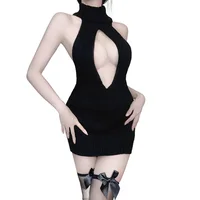 Sexy Women Open Chest Backless Pullover Fashion Virgin Killer Knitted High Stretch Turtleneck Sleeveless Sweaters Nice Gift 1