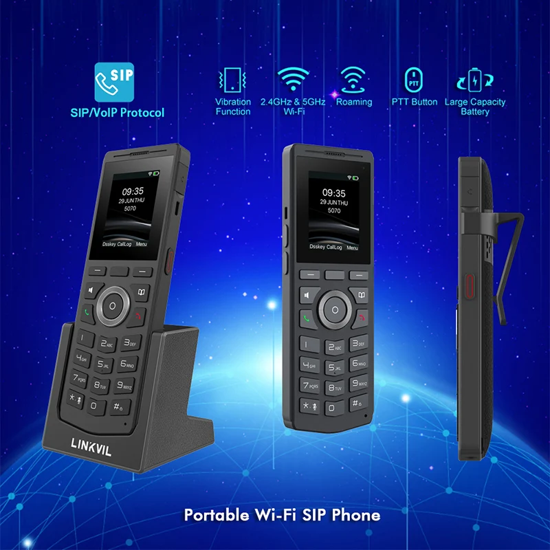 Description Picture 2 of itemLINKVIL Wireless WiFi SIP VoIP Protocol Audio Handheld Phone for Office Home Hotels Portable with Belt Clip US Plug SIP Phone