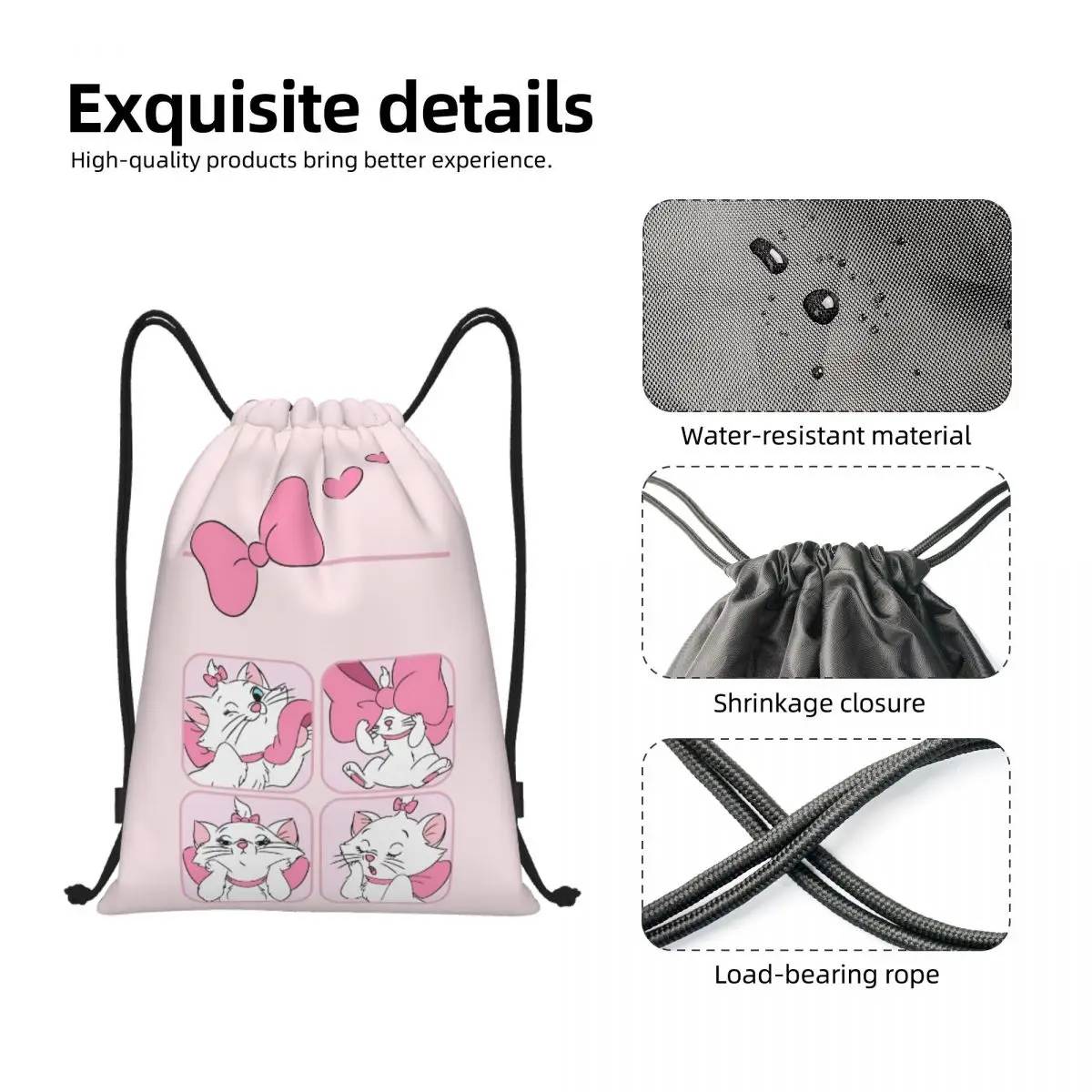 Custom DAnime Drawstring Bags Women Men Lightweight Marie Cat Sports Gym Storage Backpack