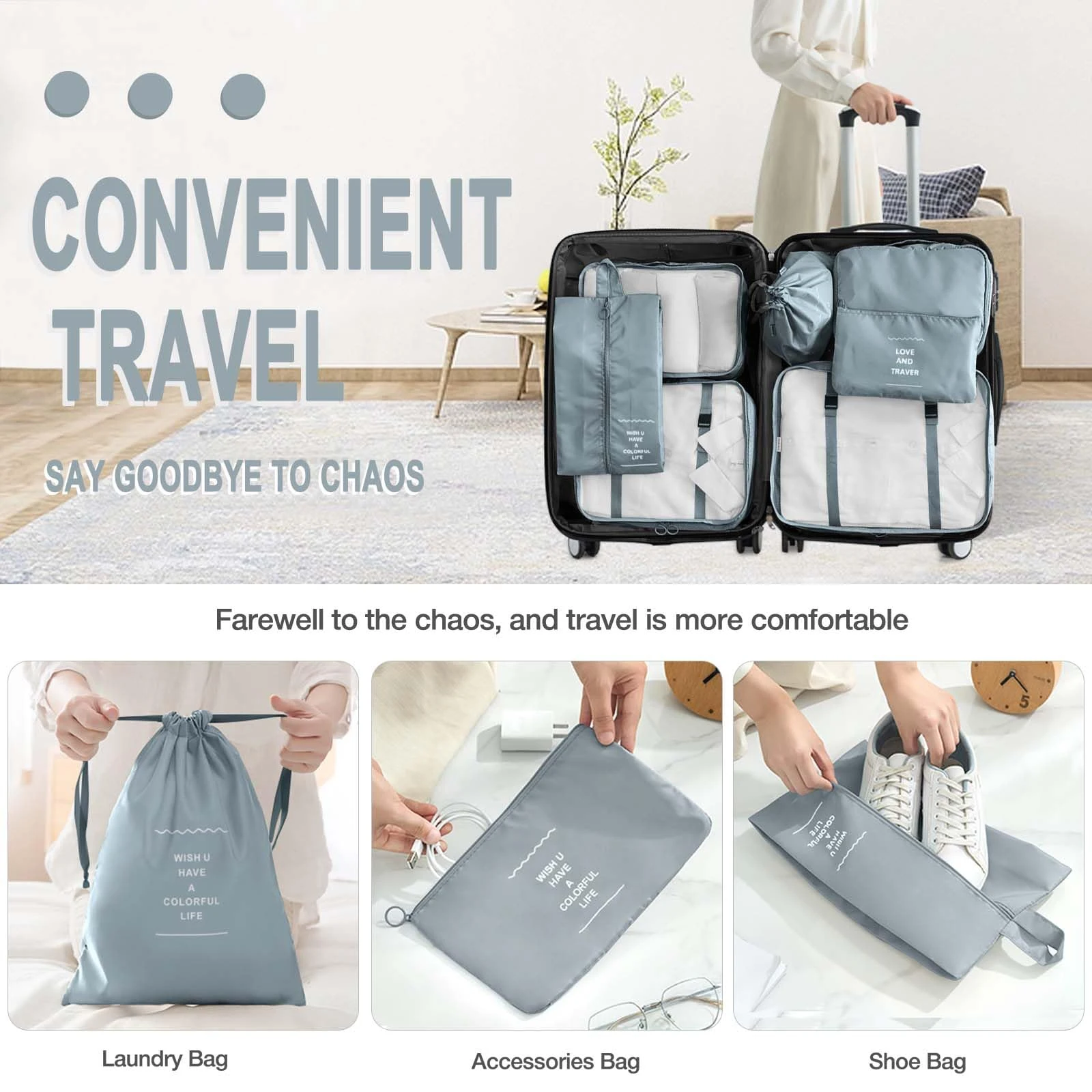 Travel Organizer Set: 7-Piece Packing Cubes and Storage Bags