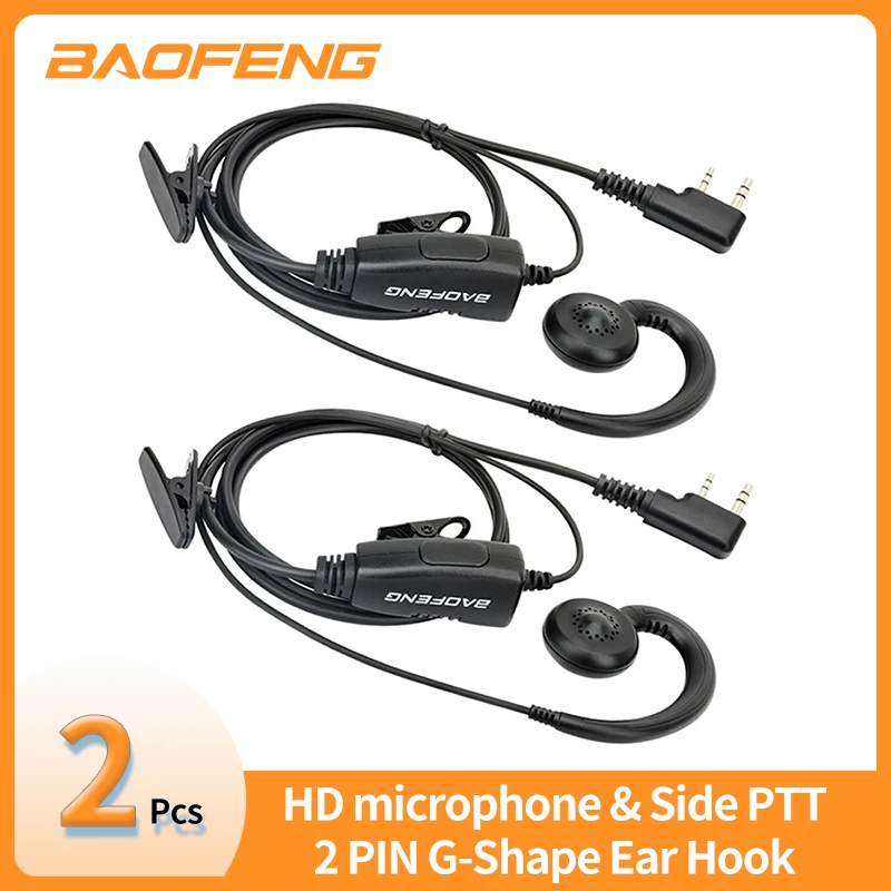 2-Pcs-BAOFENG-2-Pin-G-shape-Ear-Hook-Headset-Earpiece-PTT-For-Baofeng ...