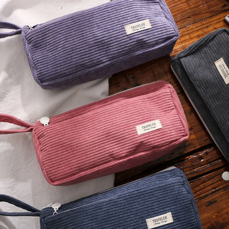 

Corduroy Large Capacity Pencil Bag Fountain Pen Storage Bag Zipper Pencil Pouch Multifunctional Stationery Box School Supplies