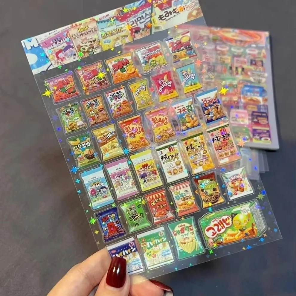10 adesivi per imballaggio alimentare snack per telefono PET impermeabile adesivo per album di cartoni animati diario di cancelleria Kawaii - immagine 4