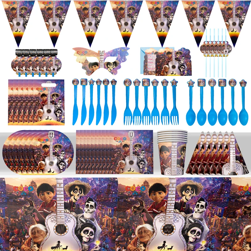

Disney Cartoon Coco Halloween Theme Birthday Festive Party Decoration Disposable Cutlery Balloon Baby Bath Supplies Kid Boy Gift