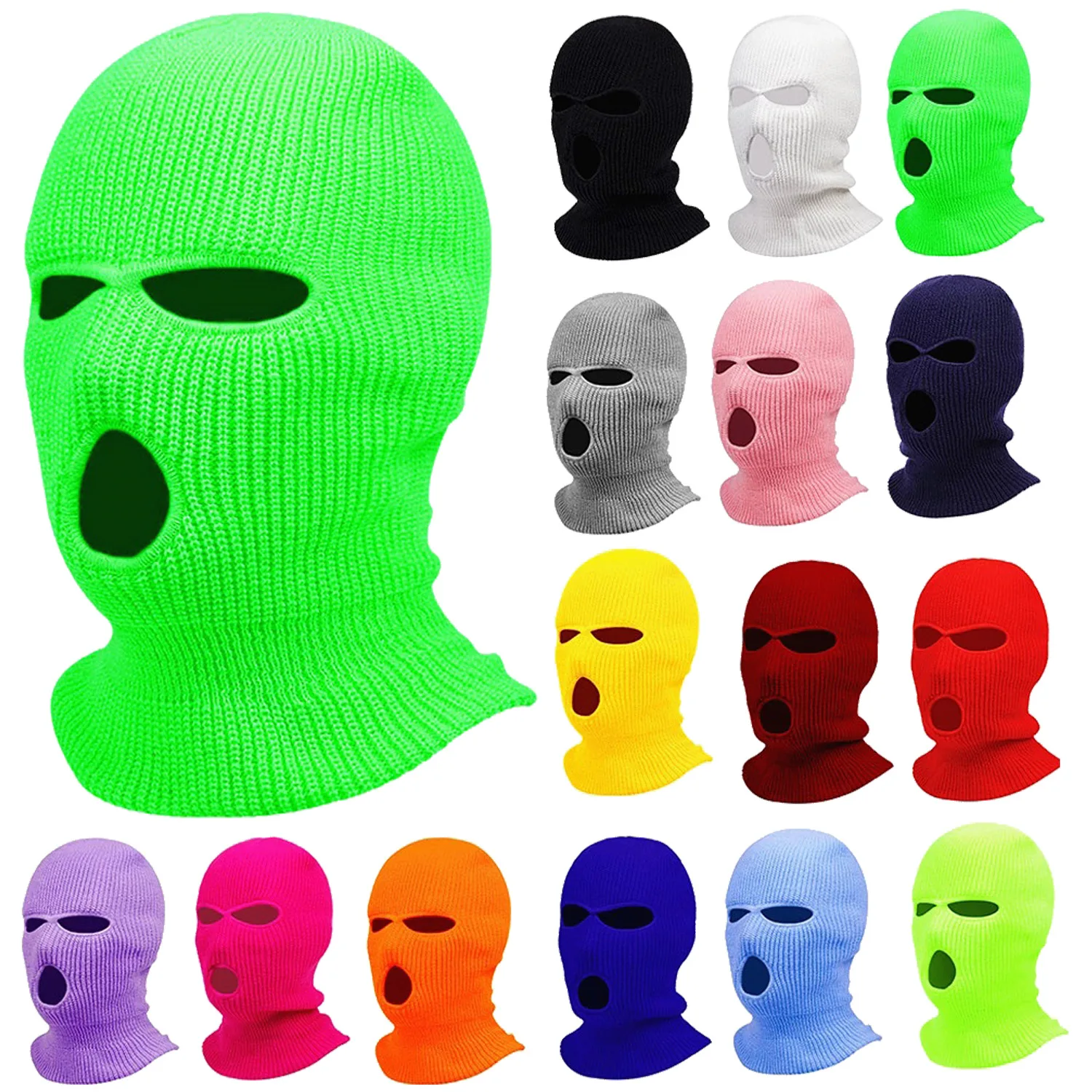 Winter Motorcycle Windproof Full Face Knit Hats Ski Mask Men Warm Wool Balaclava embroidery Winter hats Knitted 3 Holes Ski Mask knitted hat