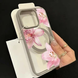 Pastel Pink Floral Lily Orchid Magnetic Phone Case Cover - iPhone 15 Plus (Gray)