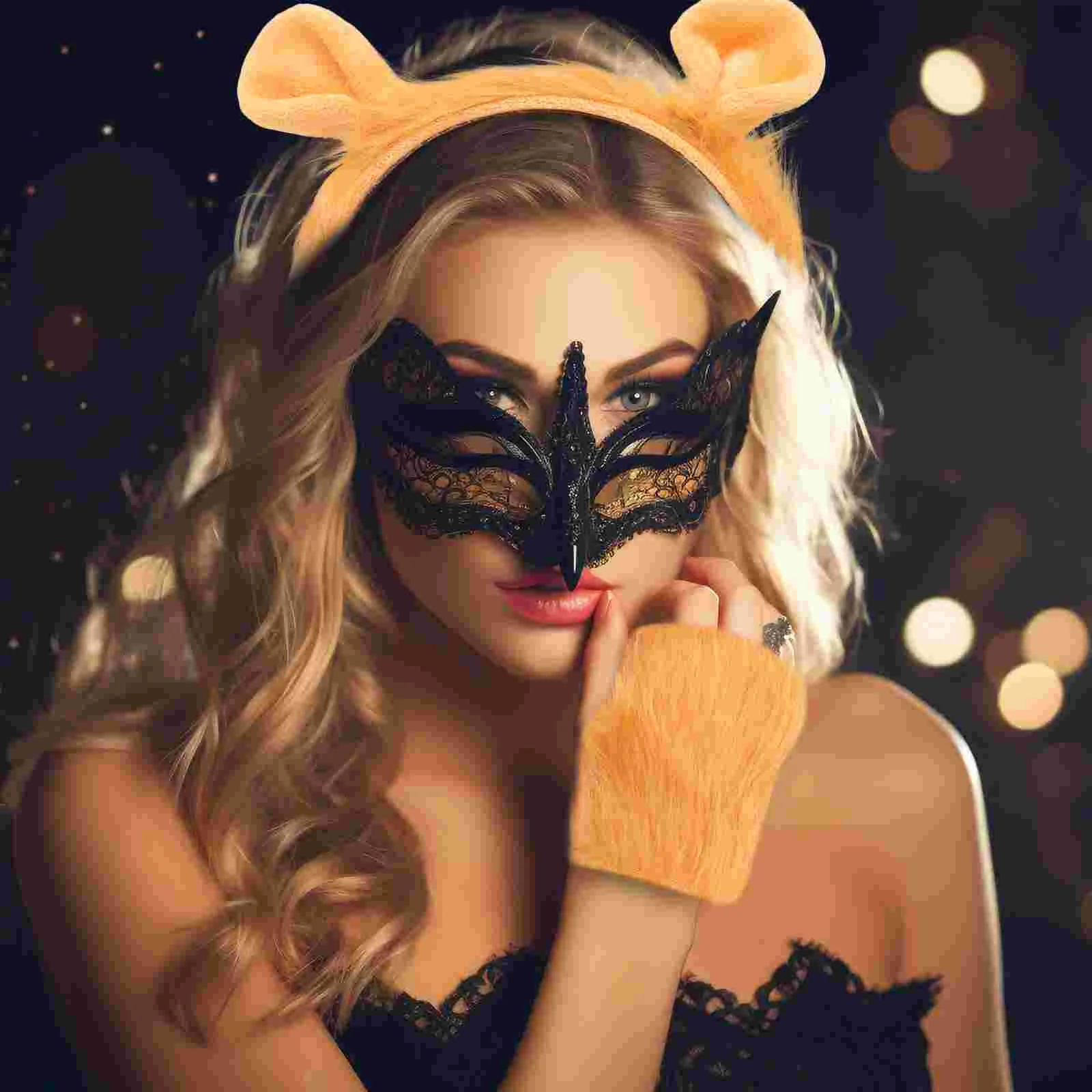 

1 Set Halloween Lion Headband Hair Band Lion Glove Decorative Tail Carnival Costume