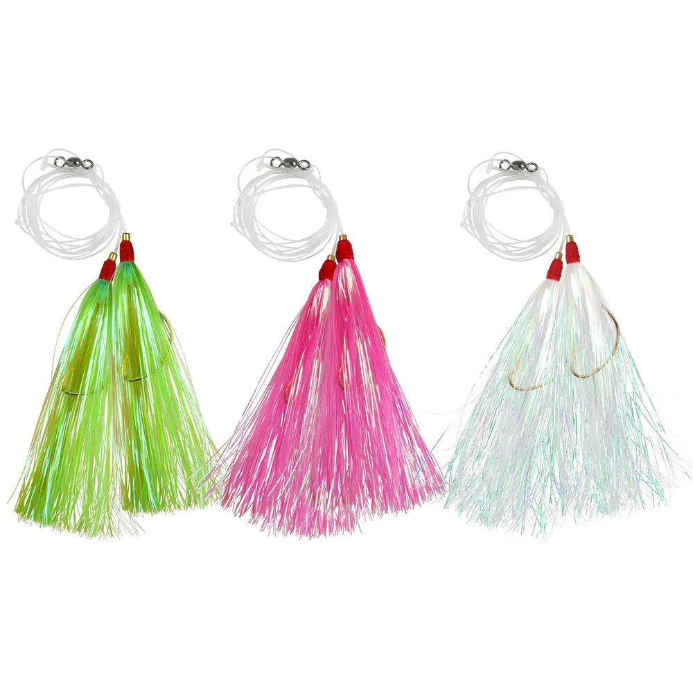 9 Confezioni Saltwater Hi-Lo Rigs Mylar Bucktail Gonna Teaser Lure Hand Tied Pompano Fluke Bait Rigs Per Traina Esche Da Pesca Affrontare