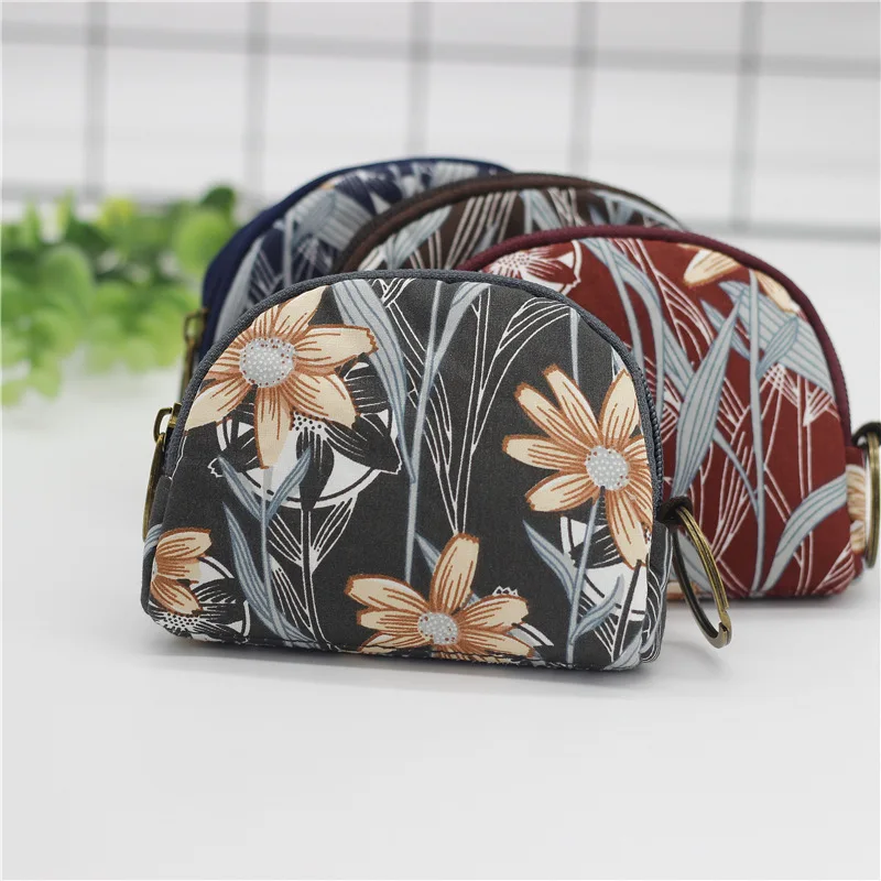 

Новый полукруглый кошелек для ключей с длинными листьями и цветами, тканевый Кошелек для монет