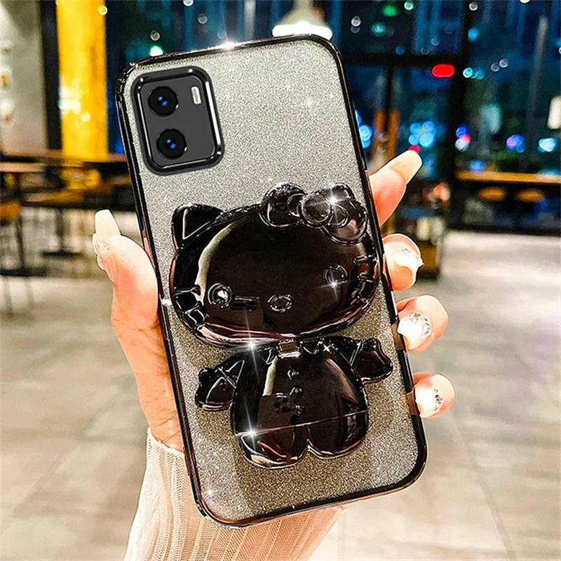 thumbnail image 1 of Funda con soporte de espejo de maquillaje de Hello Kitty Chapado en 3D para iPhone 15 14 13 12 Mini 11 Pro Max XR XS MAX X 8 7 6 6S PIus SE 2020, 1 of 5