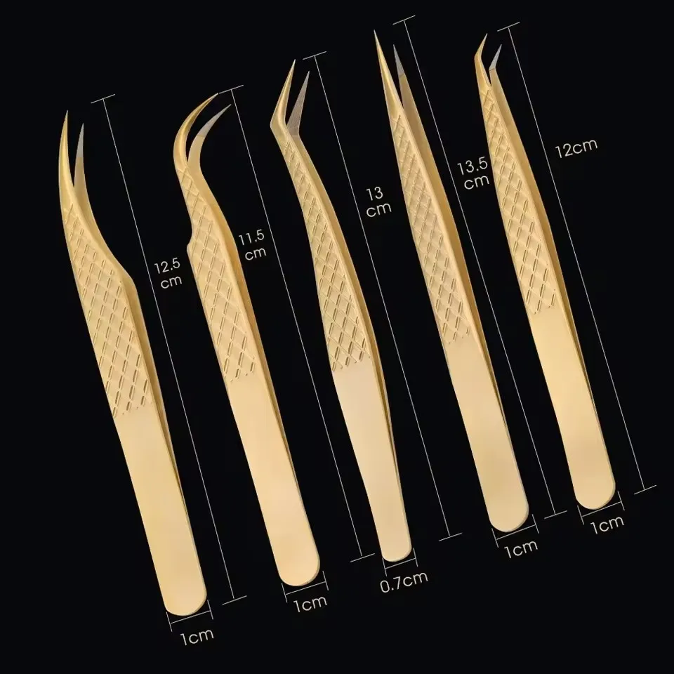Eyelash Tweezers for Extension Golden Stainless Steel High Precision Tweezer for Volume Fans Professional Tools 1pc