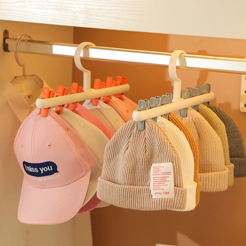 

2pcs 6 Clips Hats Socks Organizer Rack Hanging Peaked Cap Scarf Storage Rack Hanger Multifunctional Closet Wardrobe Holder