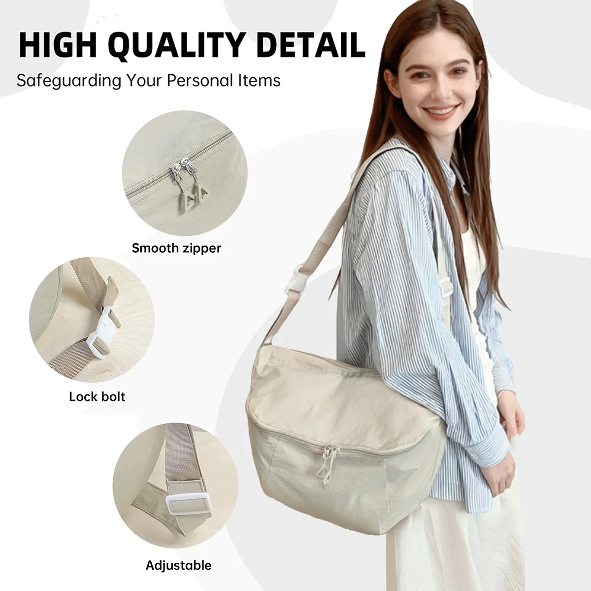 One-Shoulder Crossbody Nylon Dumpling Bag for Men, Large Capacity for Commuting and Travel, Casual and Relaxed Style Bag for Female College Students