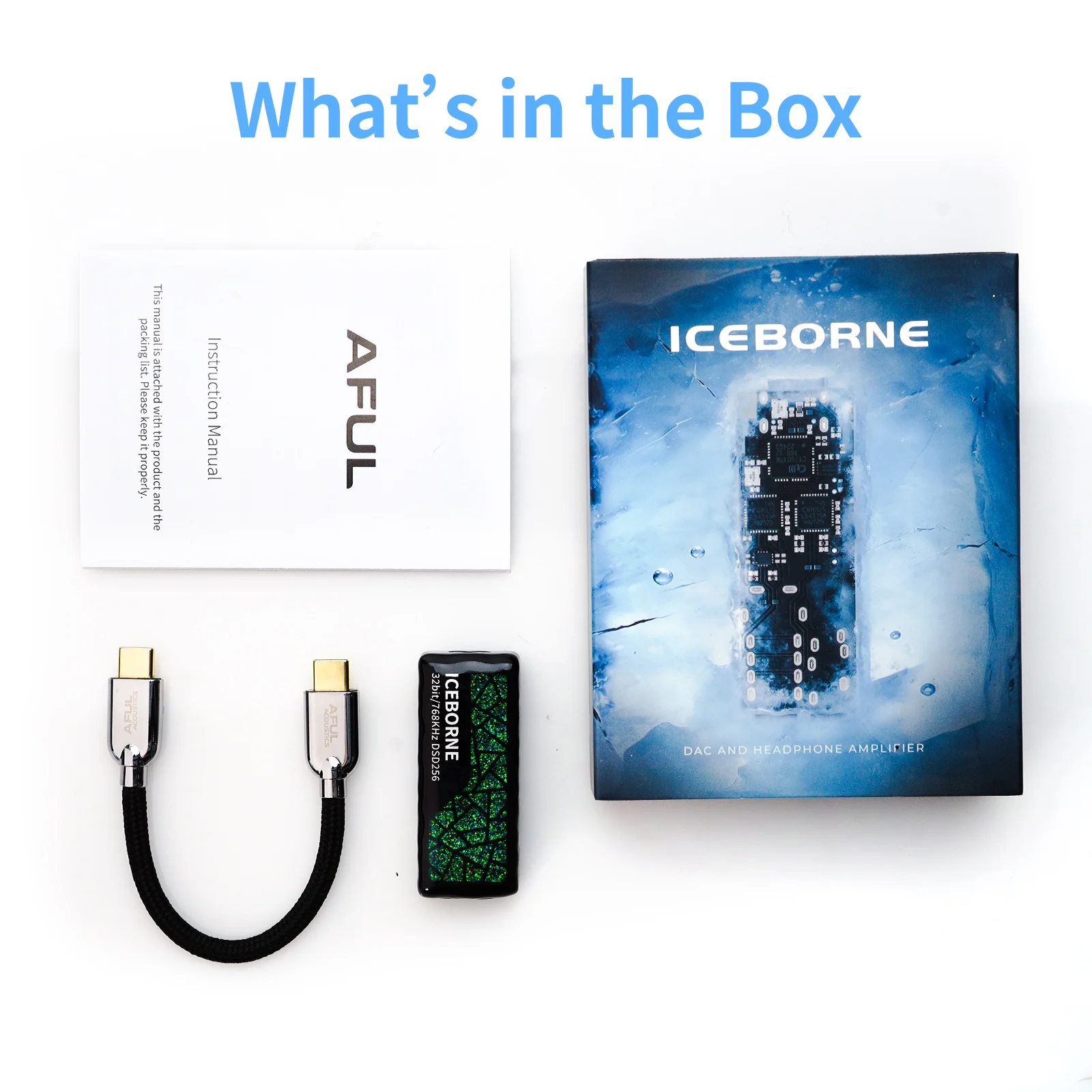 AFUL ICEBORNE HiFi 휴대용 USB DAC & AMP 듀얼 3.5+4.4mm 밸런스드 32Bit/768kHz DSD256 CS43198 칩 헤드폰 앰프 (IEM용)