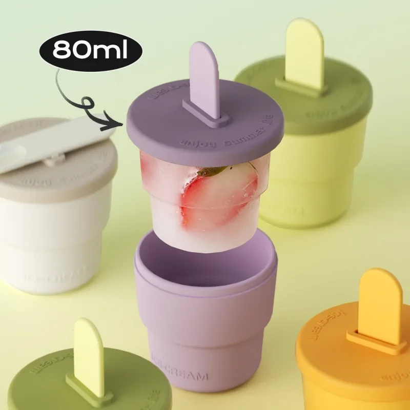 1Popsicle Mold Silicone Ice Cream Mold Cup With Popsicle Stick Food Grade Kid Handmade Ice Cream Maker Summer Bar Tools