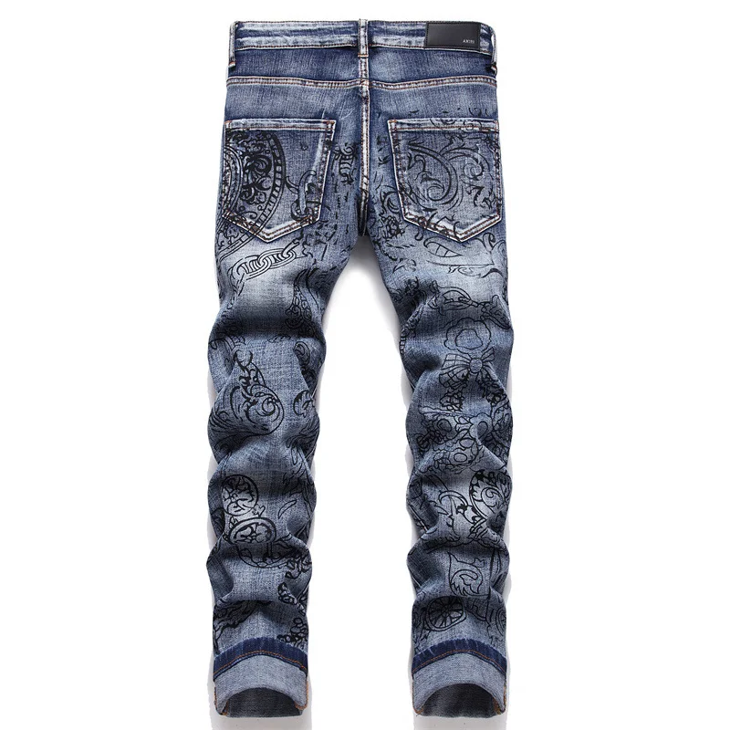 EH·MD® Embroidered Cartoon Printed Men's Jeans High-End Italian Style Soft Casual Cotton Elastic 3D Portrait Autumn And Winter23