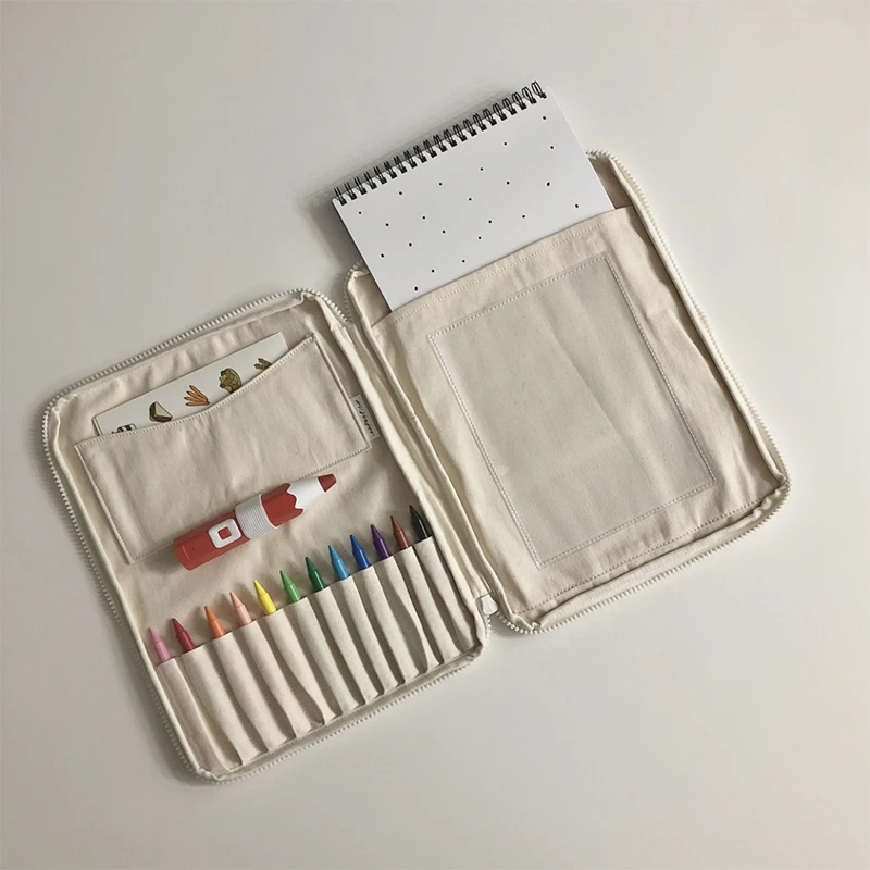 Canvas Home Office Organizer Kids Stationery Crayon Storage Bag Children Desk Table Organization Pencil Coloring Books Holder