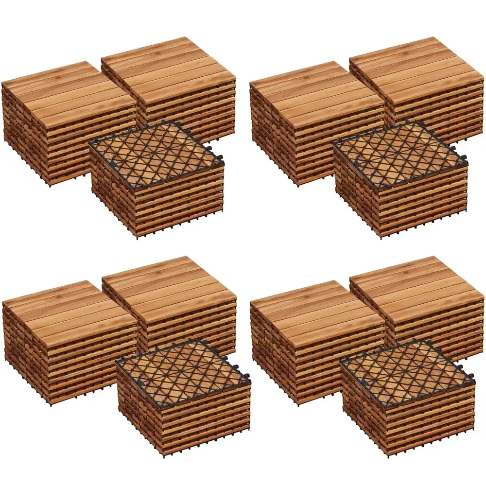 108PCS Acacia Wood Interlocking Flooring Tiles Waterproof Flooring Outdoor & Indoor Patio Balcony 12 &times; 12 In