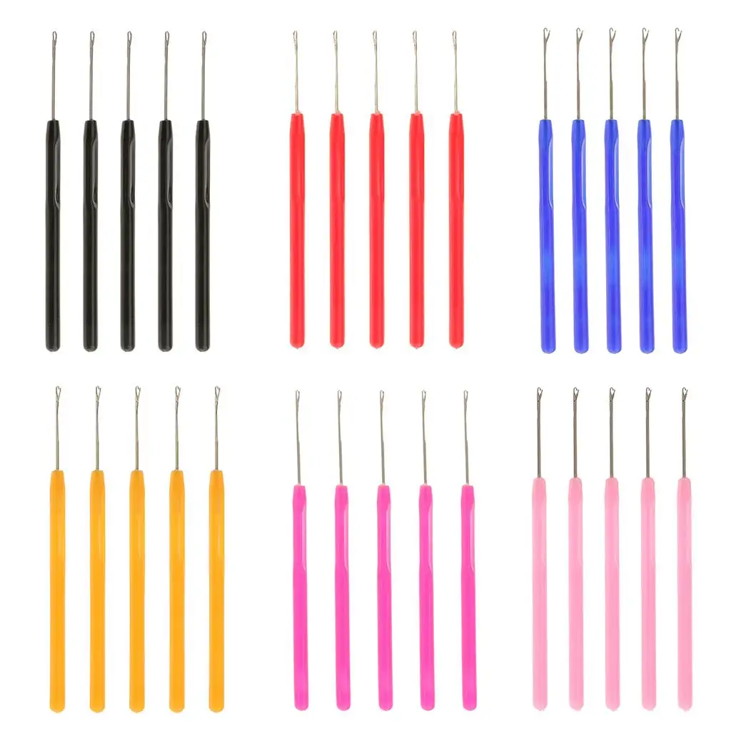 5 Pieces Professional Pulling Hook Crochet Tools for Extensions , Pink