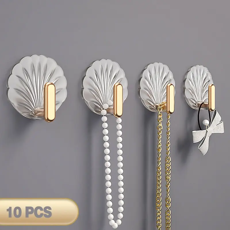 Wall Hooks 10Pcs Shell Shape Kitchen Bathroom Multifunction Punch Free Paste Style