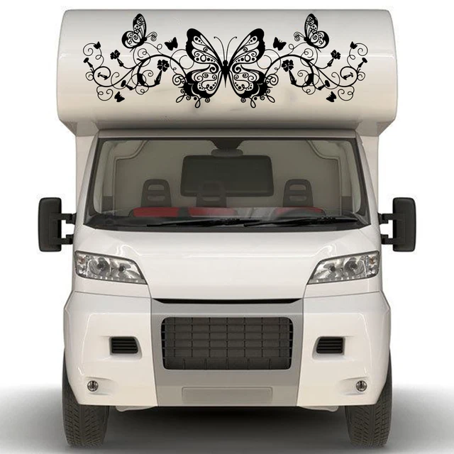 Long Horizontal Butterfly and Flower Car Sticker Windshield Camping RV Caravan Pickup Truck Tailgate Decal Vinyl Decor