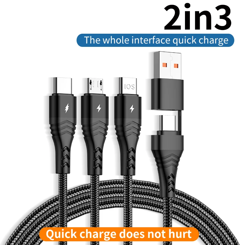 Cavo 5A 3 In 2 Per Iphone 14 13 Pro Max Pd 18W Usb C A Tipo C Mirco Cavo Di Ricarica Rapida Android Per Xiaomi 12 Pro Oneplus Poco