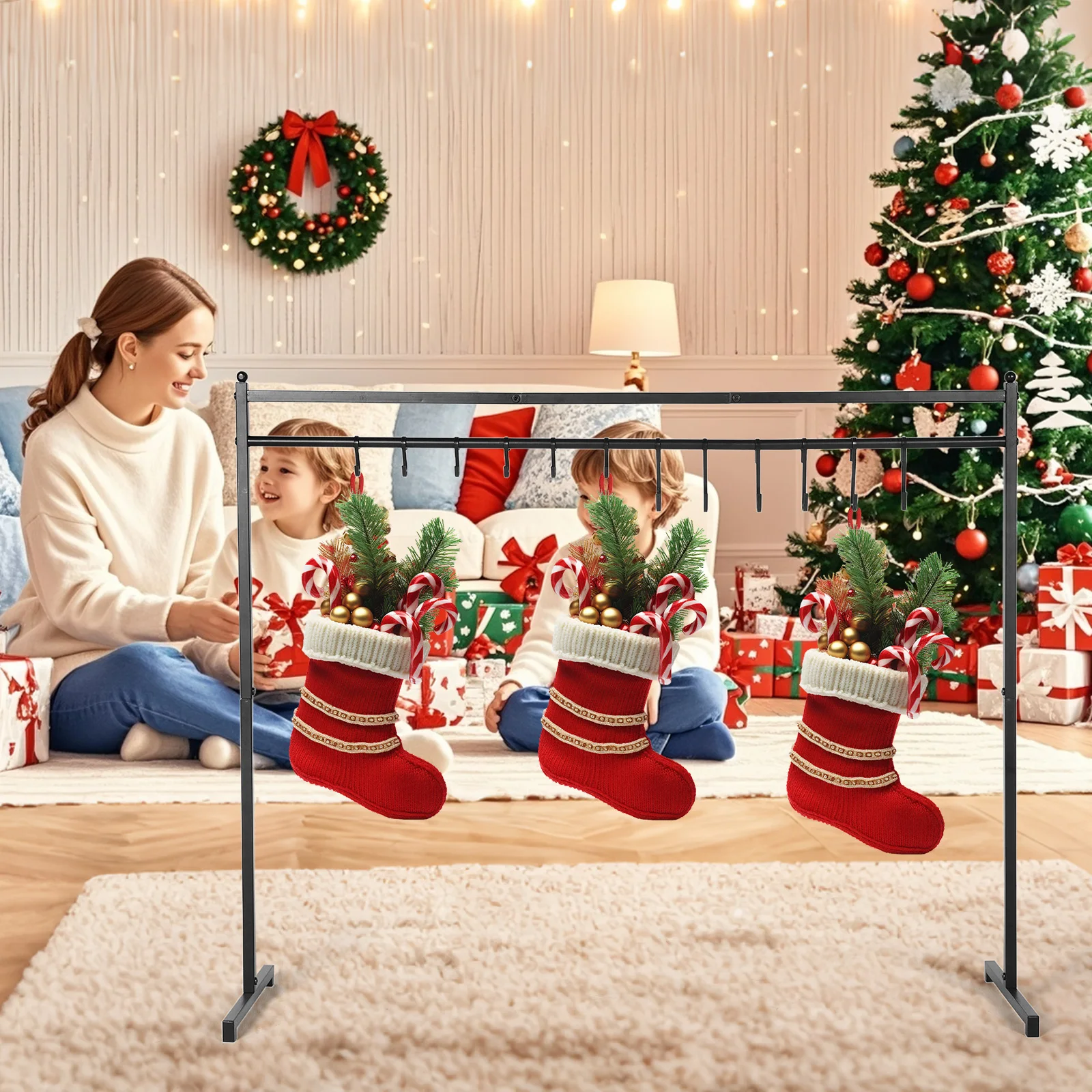 Christmas Metal Holiday Decor Hanger with 12 Hooks Floor-Standing Stocking Stand Floor Metal Stocking Hangers for Home Floor