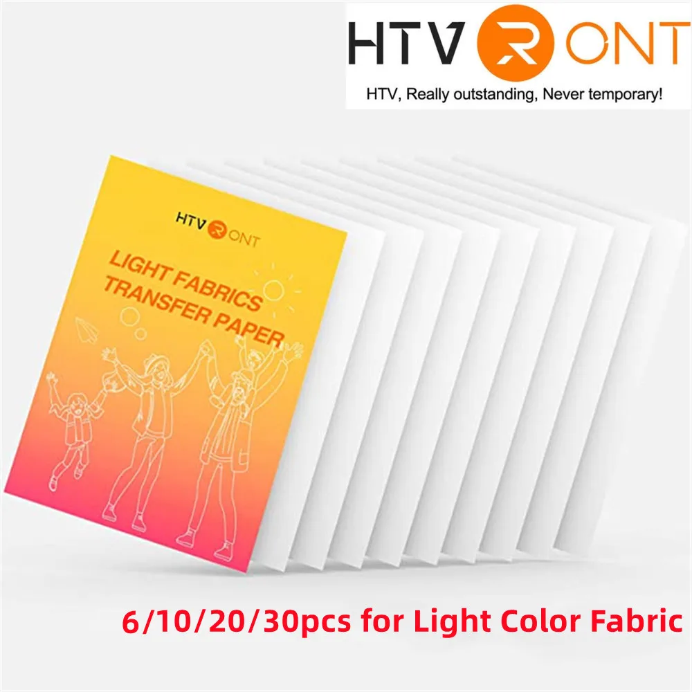 HTVRONT 6/10/20/30pcs 8.5x11in Light Fabric Cotton Heat Transfer Paper DIY T-Shirts Iron On Transfer Paper for Inkjet Printer