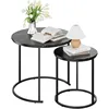 Coffee Table Nesting Black Set of 2 Side - Black Frame and Round Black Marble Wood Table, Industrial End Table Side . 3