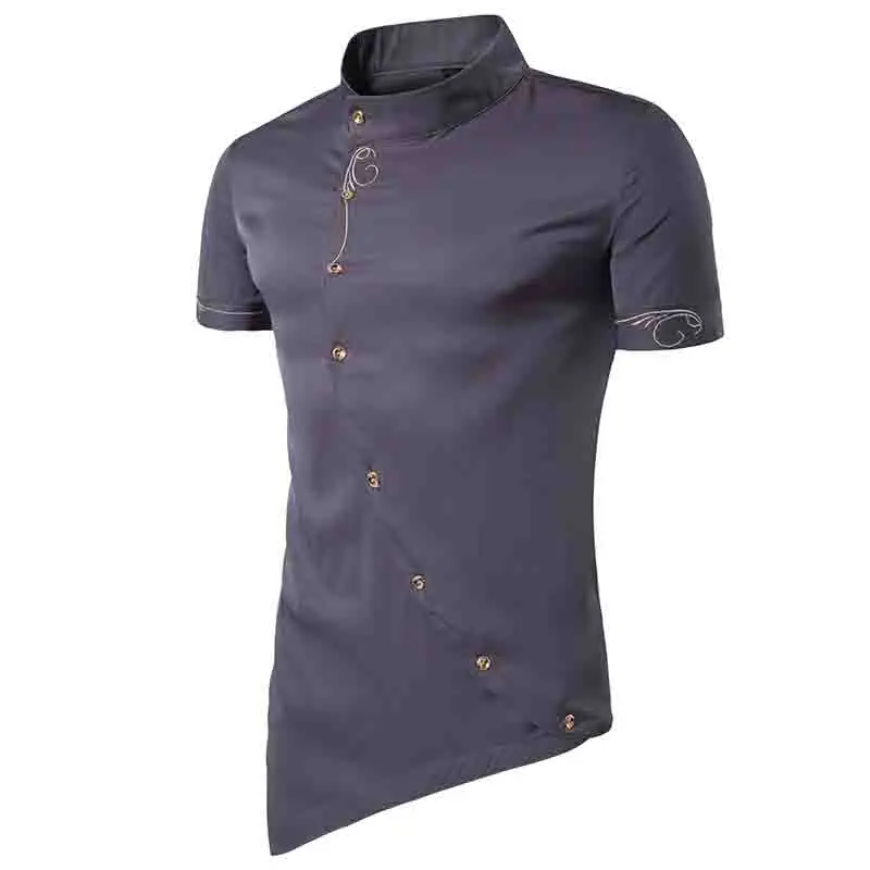 

NEW 2022 Fashion Summer Casual Official Oblique Placket Pointed Skirt Suit Collar Short Sleeve High-grade Embroidery Dress Shirt