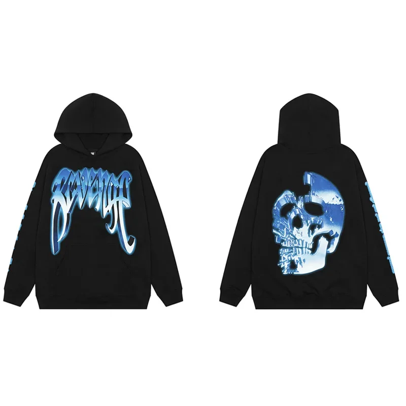 thumbnail image 1 of Sudadera con capucha informal de estilo americano, holgada, con diseño de calavera y huesos largos, estilo venganza, para parejas, 1 of 5