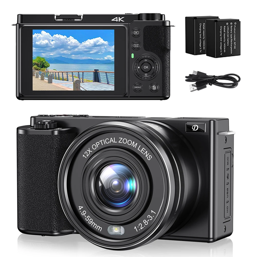 Appareil Photo Numérique 4K 72MP Avec Zoom Optique 12X - Écran Pivotant 270°, WiFi, Idéal Pour Vlog