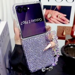 Luxury Full Glitter Diamond Bracelet Chain Phone Case - Shockproof Cover - Galaxy Z Flip5 (Purple)