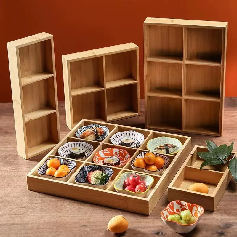 

Dish tray hot pot side dish Dividing plate bamboo and wood snack plate platter bamboo box sauce dish dish bowl